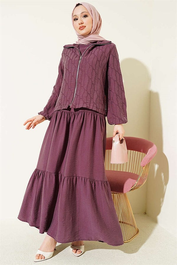 Layered Tencel Vest 2 Piece Set in Magenta