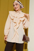 Layered Collar Ruffled Shirt Beige