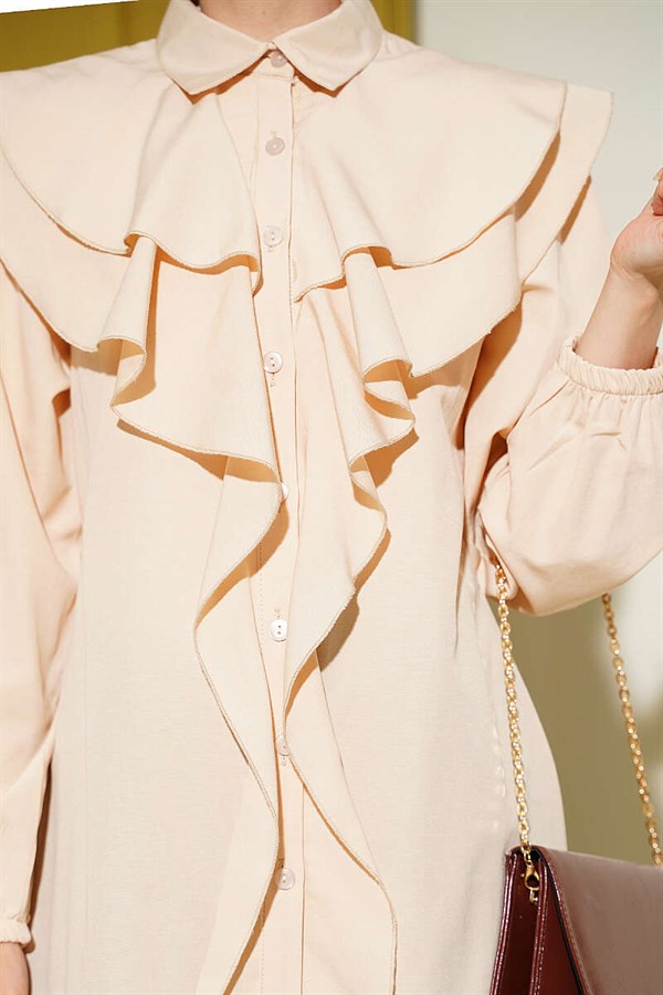 Layered Collar Ruffled Shirt Beige