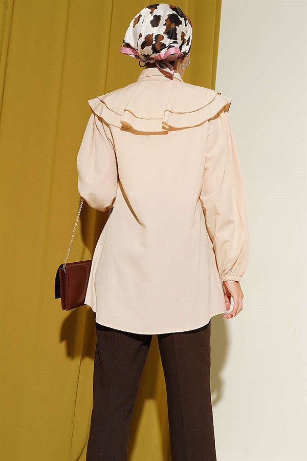 Layered Collar Ruffled Shirt Beige