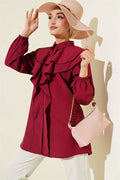 Layered Collar Ruffled Shirt Burgundy