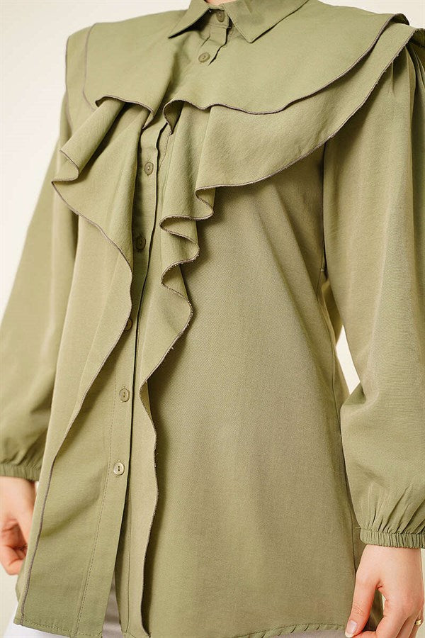 Layered Collar Ruffled Shirt, Light Green