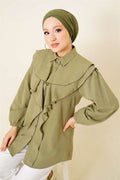 Layered Collar Ruffled Shirt, Light Green