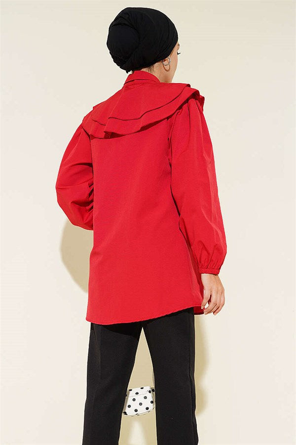 Layered Collar Ruffled Shirt Red