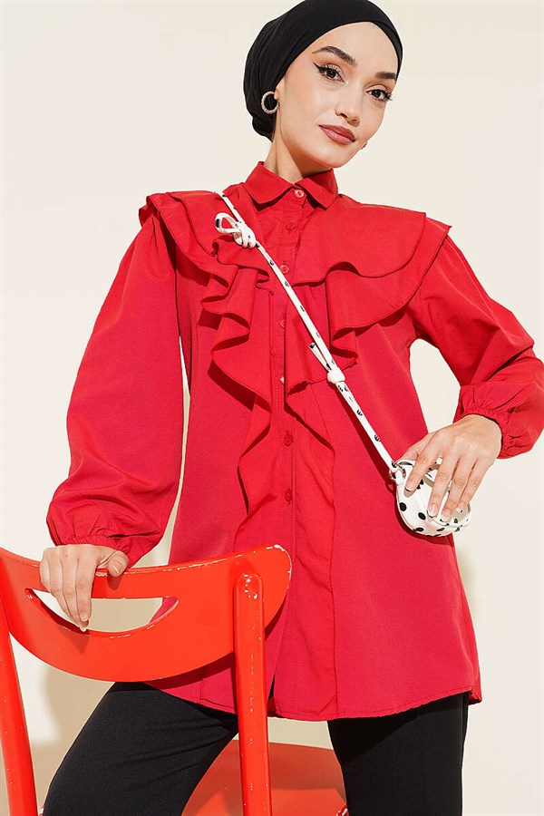 Layered Collar Ruffled Shirt Red