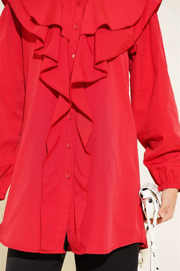Layered Collar Ruffled Shirt Red