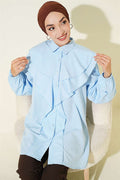 Layered Collar Ruffled Shirt Blue