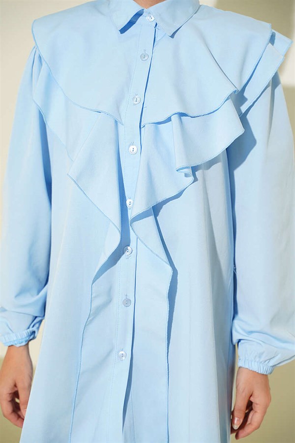 Layered Collar Ruffled Shirt Blue