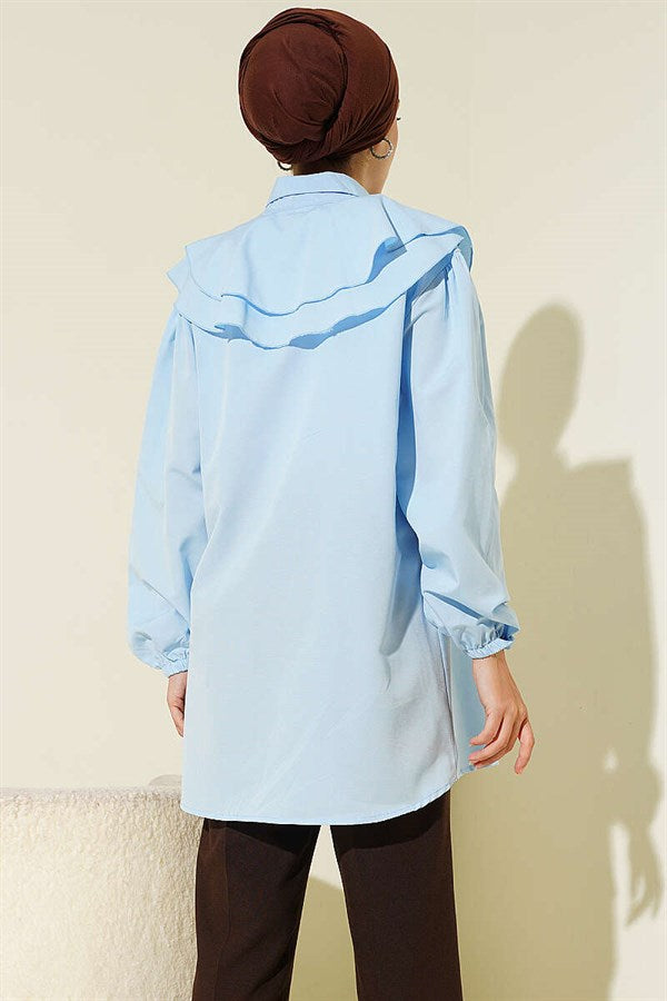 Layered Collar Ruffled Shirt Blue