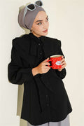 Layered Collar Ruffled Shirt Black