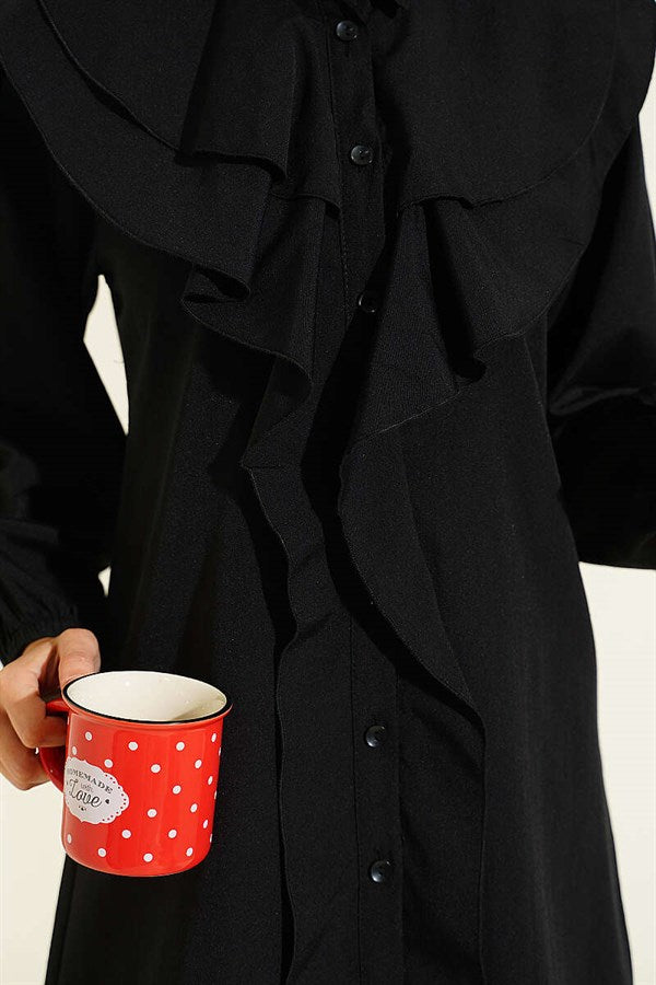Layered Collar Ruffled Shirt Black