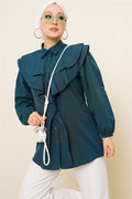 Layered Collar Ruffled Shirt Emerald