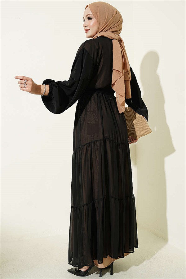 Layered Two-Piece Abaya 2 Piece Set Beige