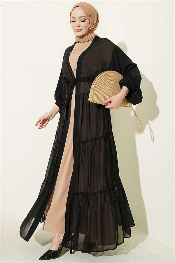 Layered Two-Piece Abaya 2 Piece Set Beige