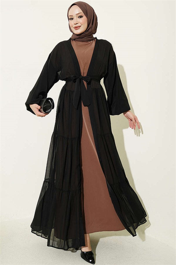 Layered Two-Piece Abaya 2 Piece Set Latte