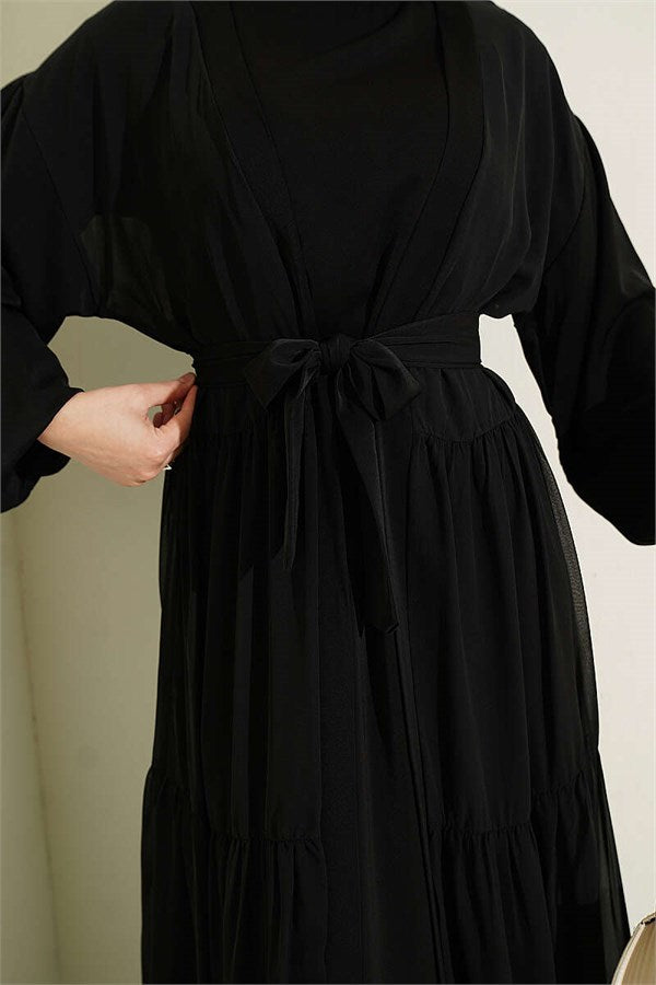 Layered Two-Piece Abaya 2 Piece Set Black
