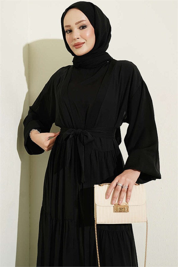 Layered Two-Piece Abaya 2 Piece Set Black