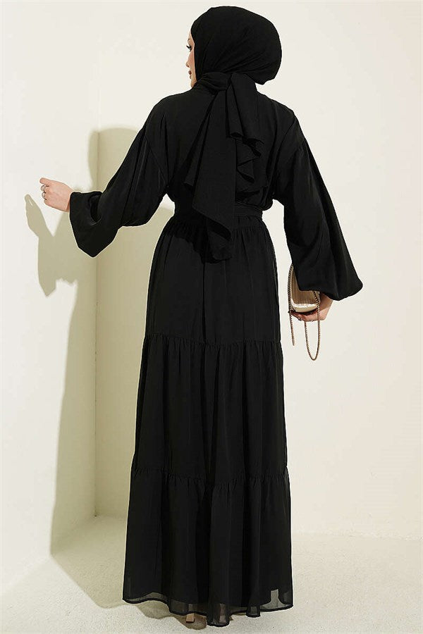 Layered Two-Piece Abaya 2 Piece Set Black