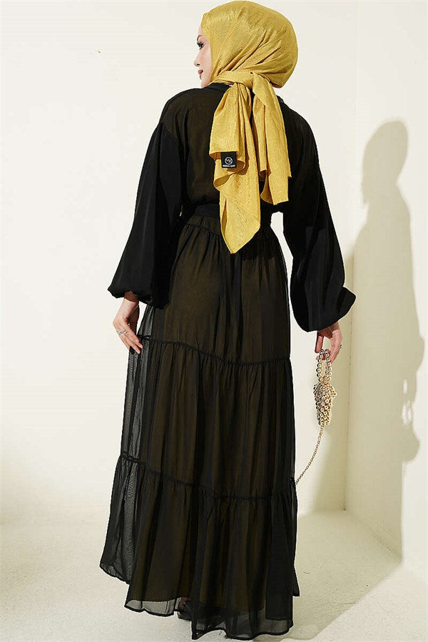 Layered Two-Piece Abaya 2 Piece Set in Olive Green