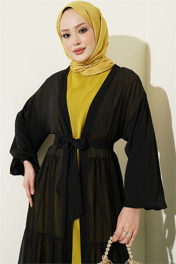 Layered Two-Piece Abaya 2 Piece Set in Olive Green