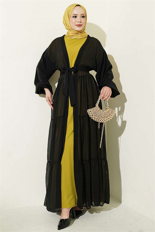 Layered Two-Piece Abaya 2 Piece Set in Olive Green