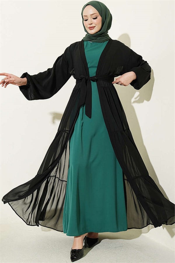 Layered Two-Piece Abaya 2 Piece Set Emerald