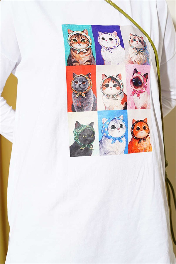 Cat Print Tunic White