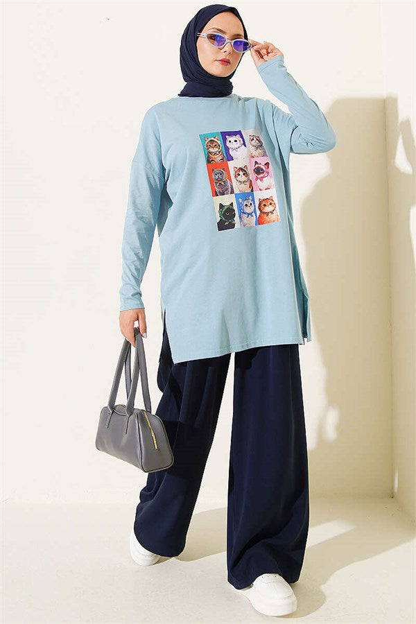 Cat Print Tunic Indigo