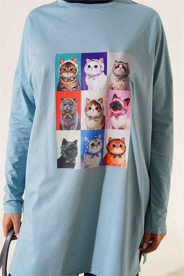 Cat Print Tunic Indigo
