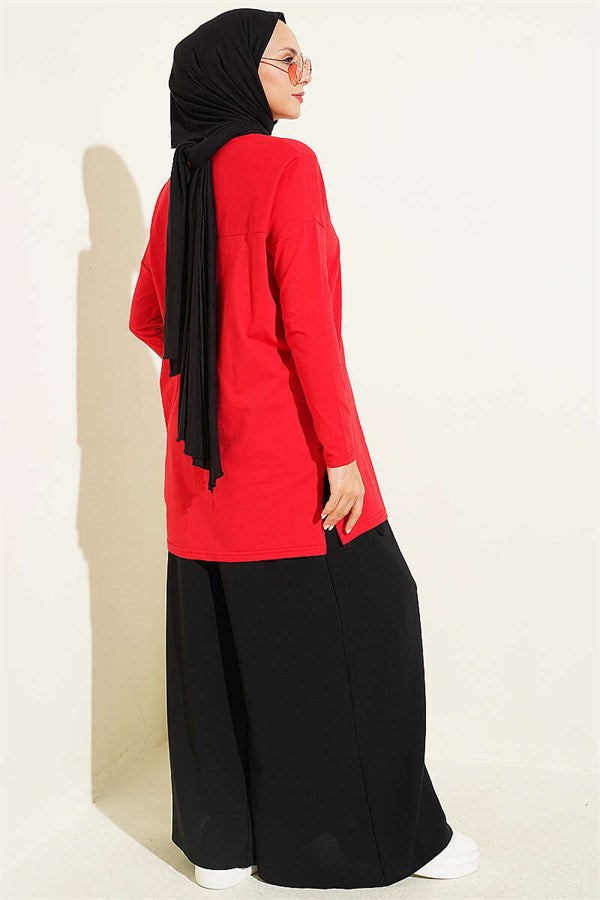 Cat Print Tunic Red