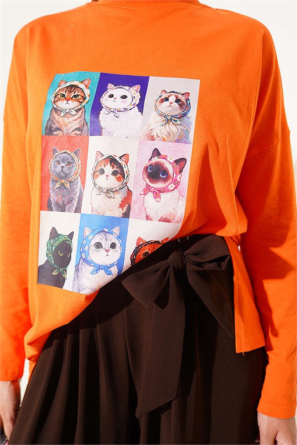 Cat Print Tunic Orange