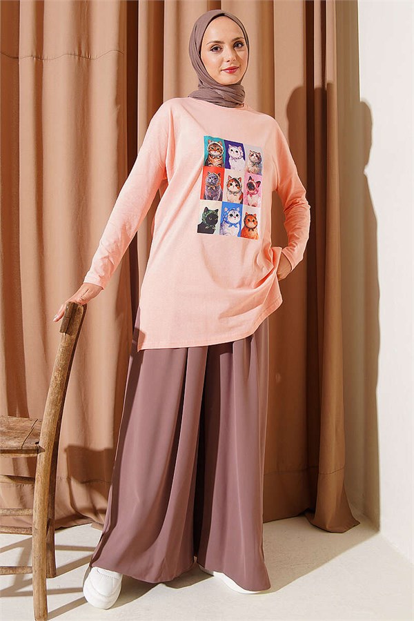 Cat Print Tunic Powder Pink