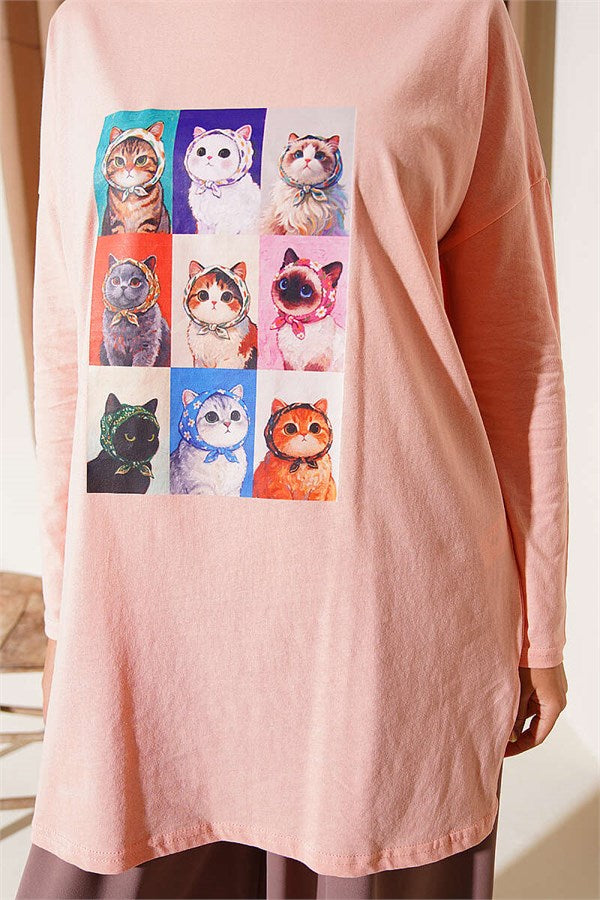 Cat Print Tunic Powder Pink