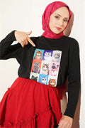 Cat Print Tunic Black