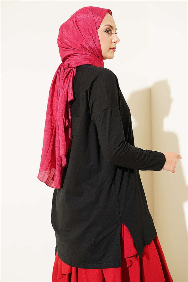 Cat Print Tunic Black