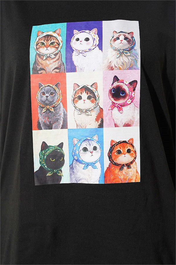 Cat Print Tunic Black