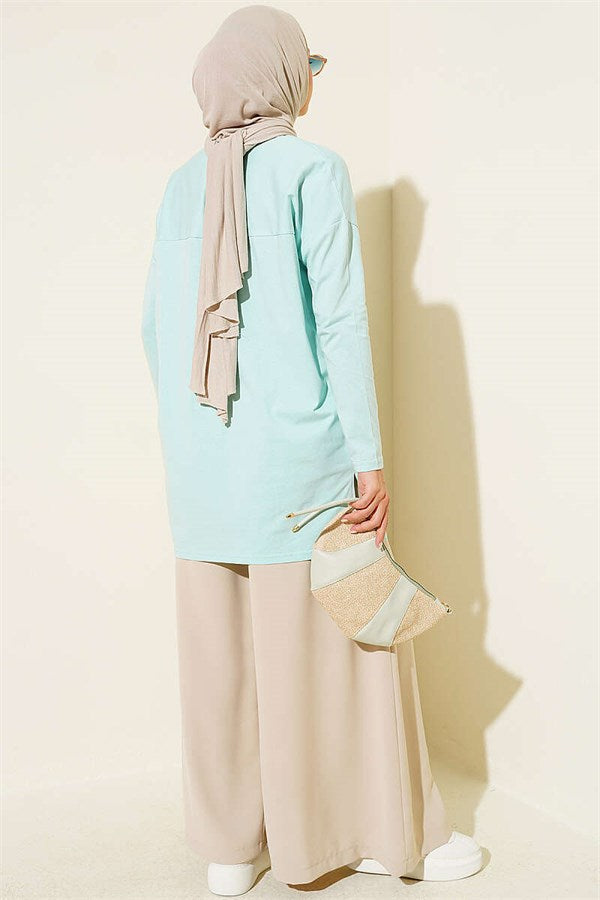 Cat Print Tunic, Aqua Green