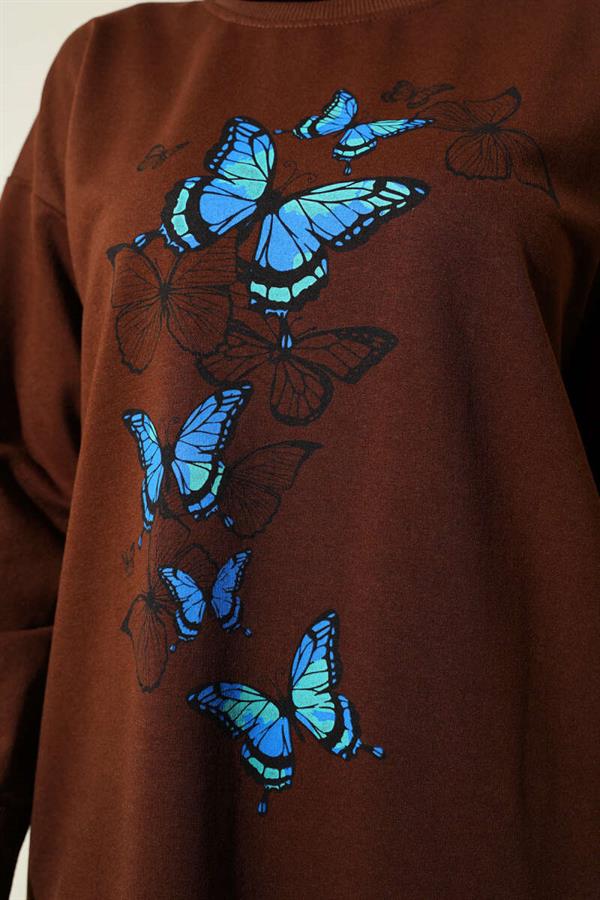 Butterfly Printed Two Thread Tunic Brown