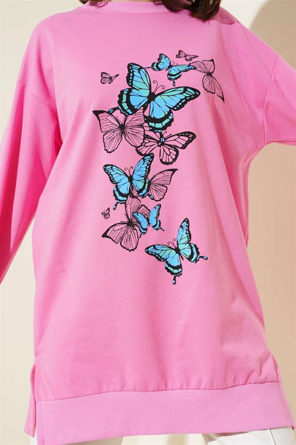 Butterfly Print Two-Thread Tunic Pink