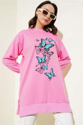 Butterfly Print Two-Thread Tunic Pink