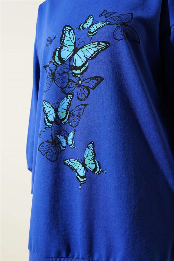 Butterfly Print Two-Thread Tunic (Navy Blue)