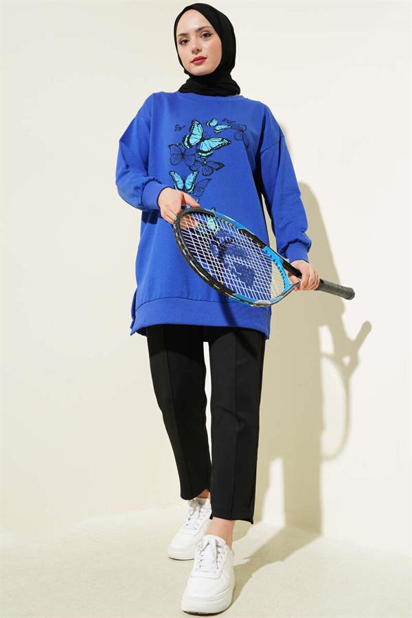 Butterfly Print Two-Thread Tunic (Navy Blue)