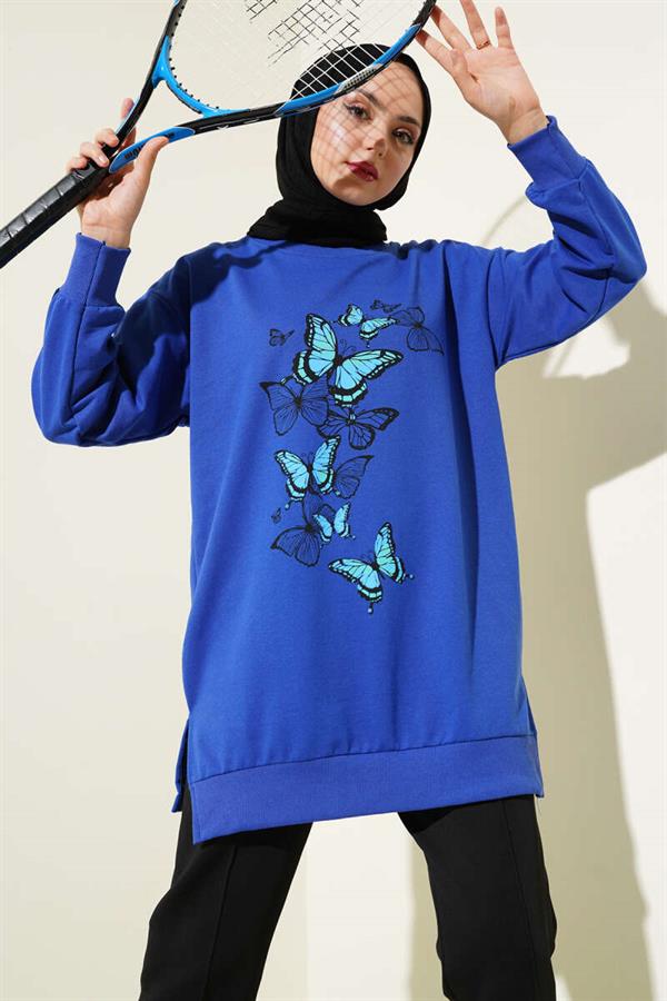 Butterfly Print Two-Thread Tunic (Navy Blue)