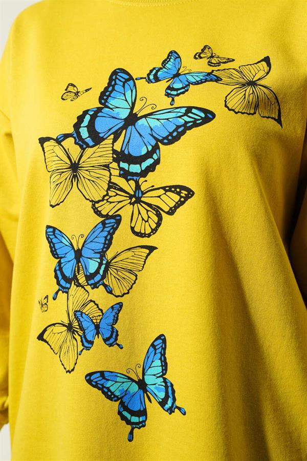 Butterfly Printed Two Thread Tunic Oil Green