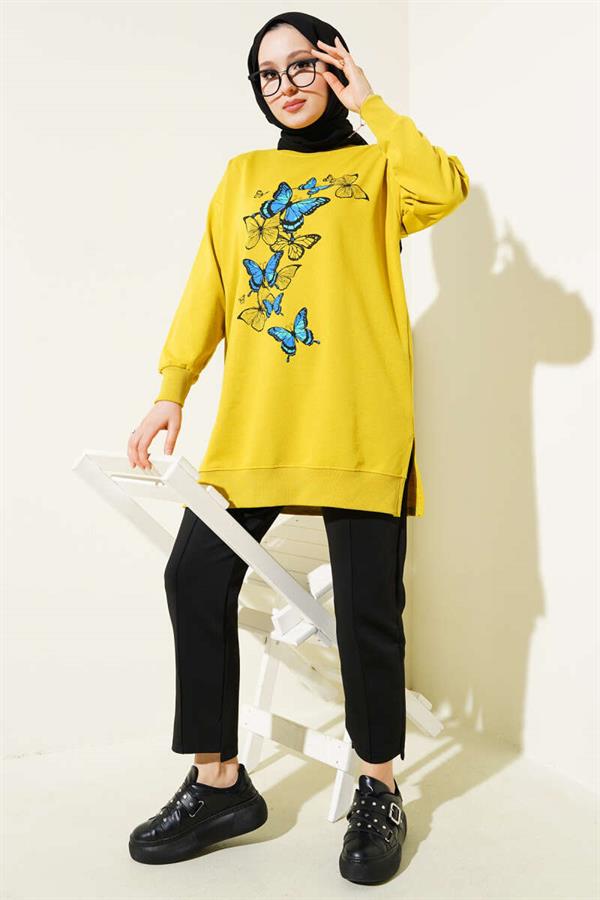 Butterfly Printed Two Thread Tunic Oil Green