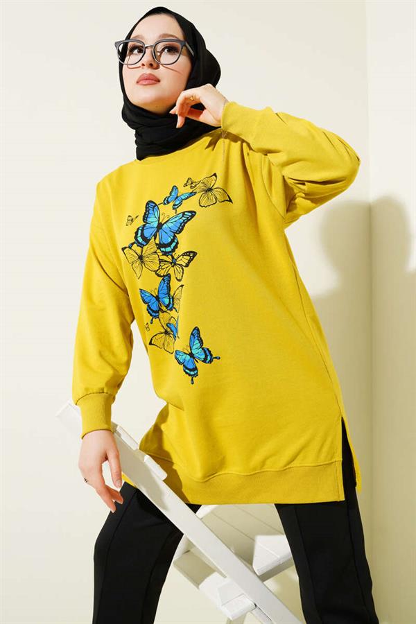 Butterfly Printed Two Thread Tunic Oil Green