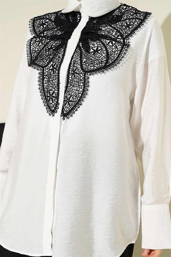 Butterfly Lace Detail Shirt White