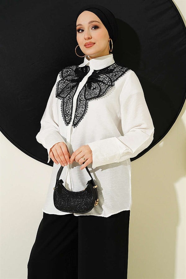 Butterfly Lace Detail Shirt White