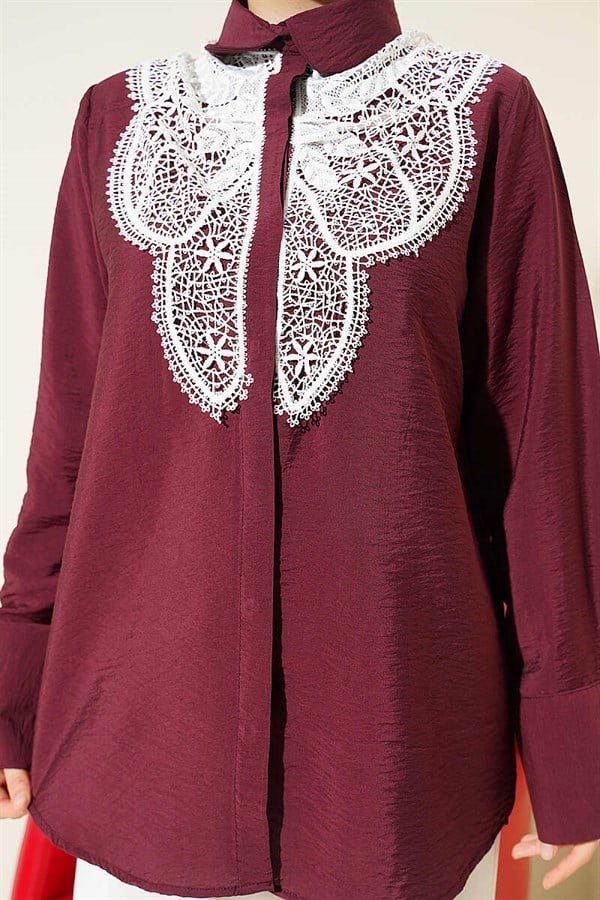 Butterfly Lace Detail Shirt Burgundy