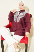 Butterfly Lace Detail Shirt Burgundy